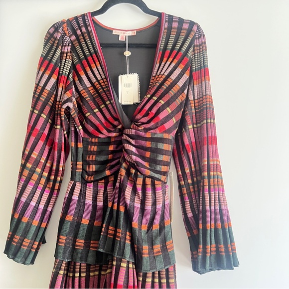 Cecilia Prado Deep V Tiered Multicolor Stripe Maxi Dress with Twist Front Size M - Picture 5 of 13